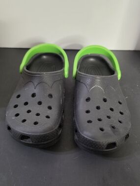 Black Clog Sandals with Lime Green Strap